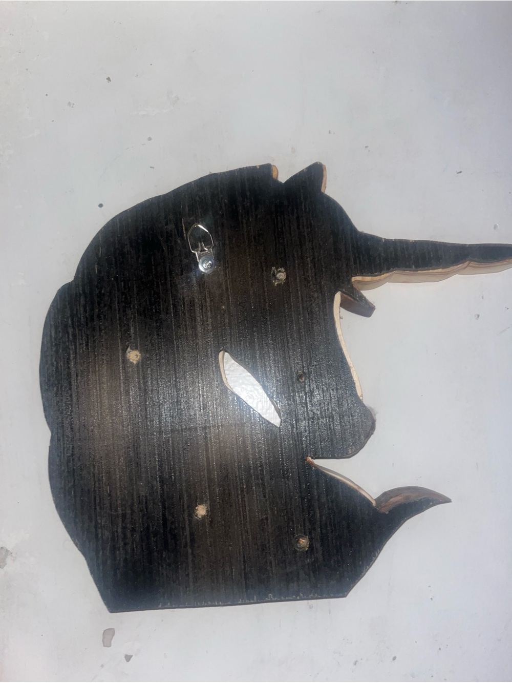 Hand-Carved Wooden Bear on Crescent Moon Wall Art - Yellow & Brown & a unicorn. - Picture 10 of 10